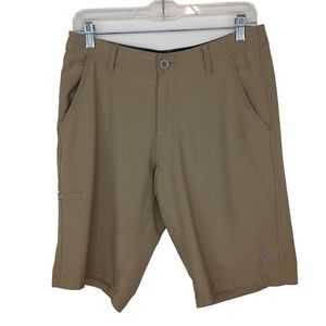 DaHui Mens Hybrid Shorts Size 31  Brown Stretch Land Water Swim Trunks 5 Pockets